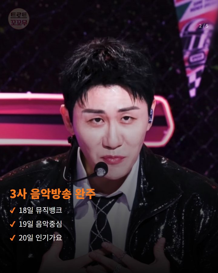 3사 음악방송 완주 — 18일 뮤직뱅크 19일 음악중심 20일 인기가요 (영탁 '꺾어', 지상파 3사 음악방송 다 돌았어요 2번째 카드)