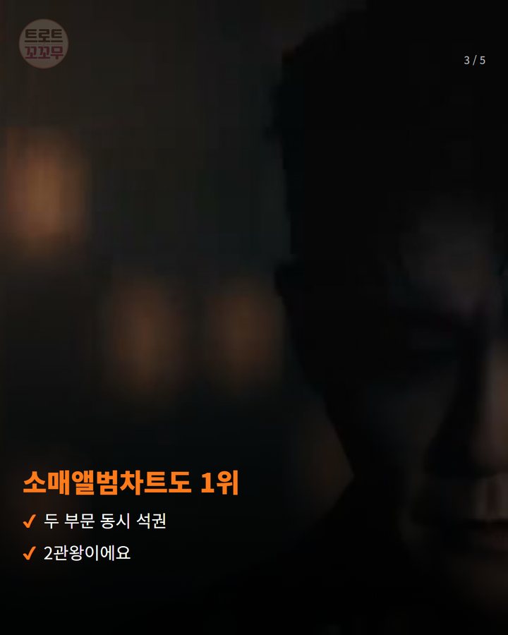 소매앨범차트도 1위 — 두 부문 동시 석권 2관왕이에요 (영탁 'GOGO', 써클차트 2관왕 했어요 3번째 카드)