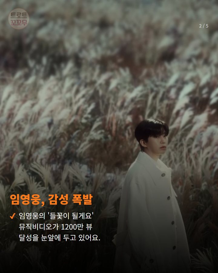 임영웅, 감성 폭발 — 임영웅의 '들꽃이 될게요' 뮤직비디오가 1200만 뷰 달성을 눈앞에 두고 있어요. (임영웅 '들꽃이 될게요' 1200만 뷰 눈앞, 팬들 마음 또 한 번 울렸어요 2번째 카드)