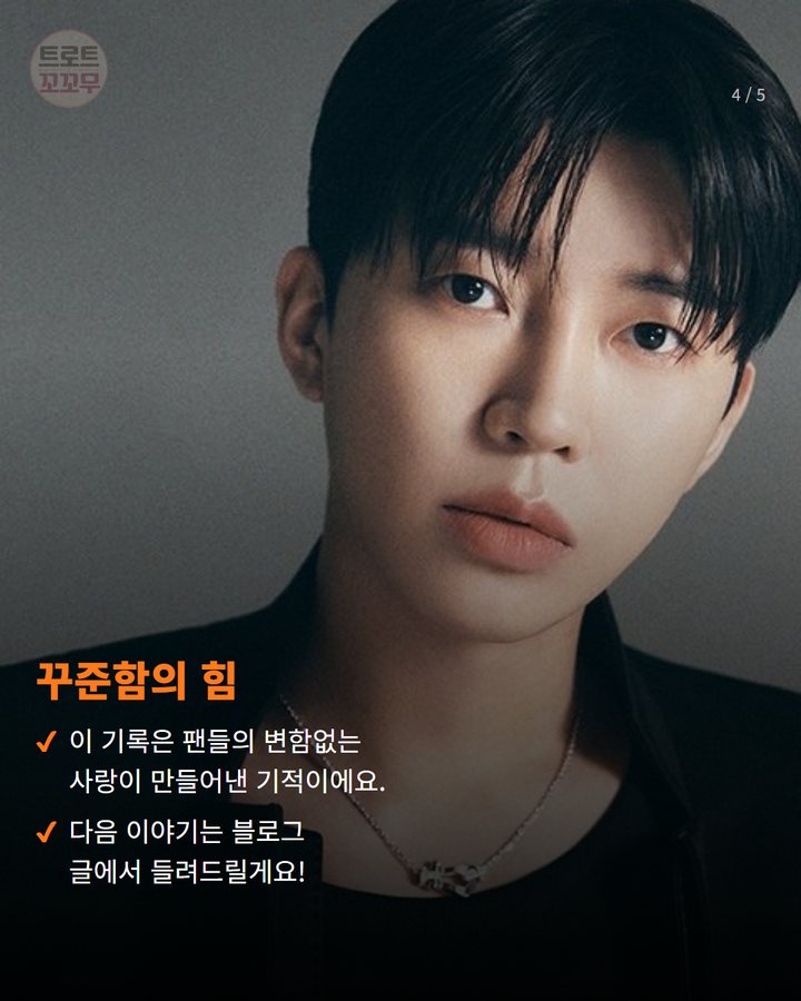 꾸준함의 힘 — 이 기록은 팬들의 변함없는 사랑이 만들어낸 기적이에요. 다음 이야기는 블로그 글에서 들려드릴게요! (임영웅, 220주 연속 스타왕중왕 1위 대기록! 4번째 카드)