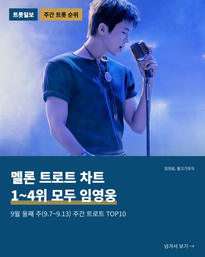9월 둘째 주 멜론 트로트 차트 1위 임영웅 '이제 나만 믿어요' 카드뉴스 표지