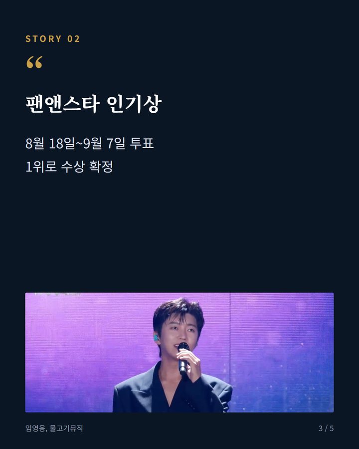 팬앤스타 인기상 — 8월 18일~9월 7일 투표 1위로 수상 확정 (임영웅, '2026 TMA' 심사위원 특별상·인기상 2관왕 3번째 카드)