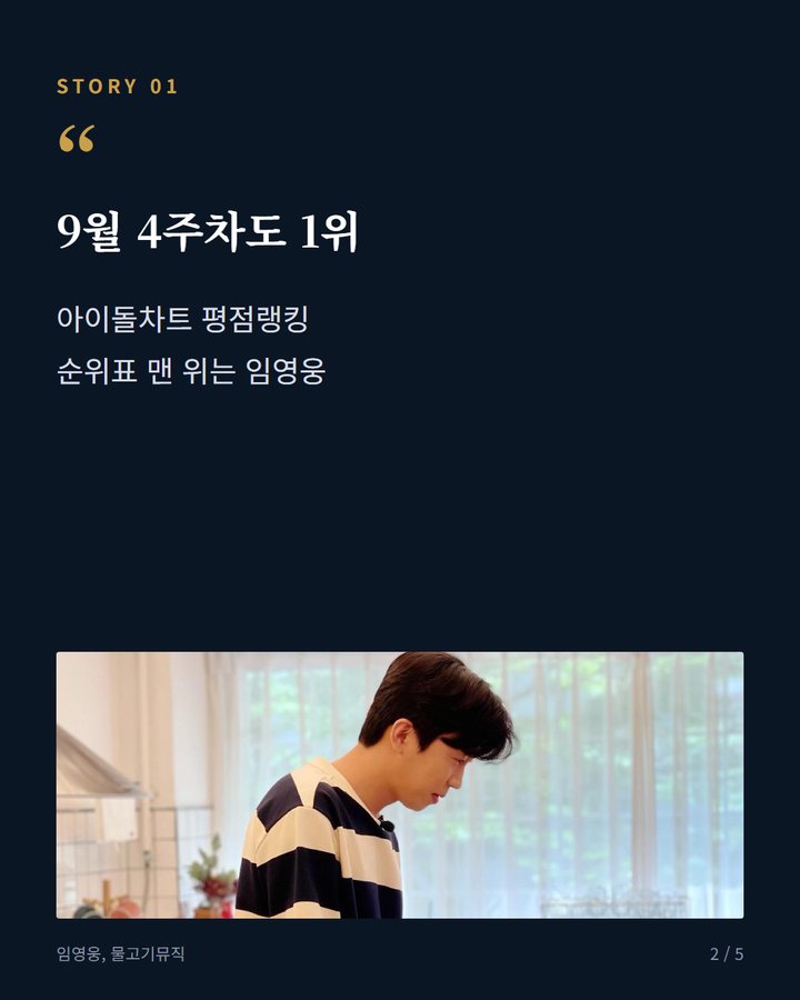 9월 4주차도 1위 — 아이돌차트 평점랭킹 순위표 맨 위는 임영웅 (임영웅, 아이돌차트 평점랭킹 9월 4주차도 1위 지키는 중 2번째 카드)
