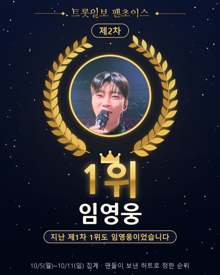 임영웅, 트롯일보 팬초이스 제2차 1위 카드뉴스 표지