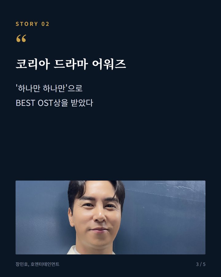 코리아 드라마 어워즈 — '하나만 하나만'으로 BEST OST상을 받았다 (장민호, 코리아드라마어워즈서 BEST OST상 수상 3번째 카드)